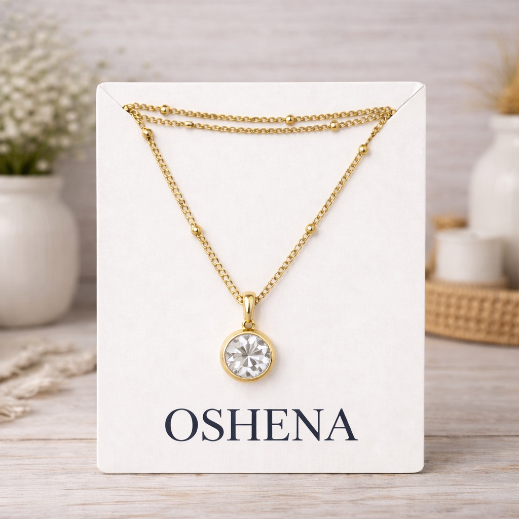 Oshena - Birthstone Necklace - Crystal Gemstone & 18k Gold - New